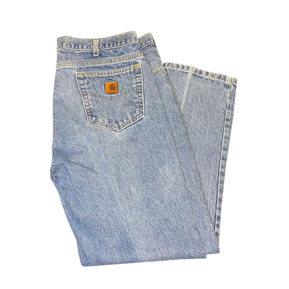 Carhartt Mens Light Wash Denim Jeans 38x31 Relaxed Fit Straight Leg Workwear